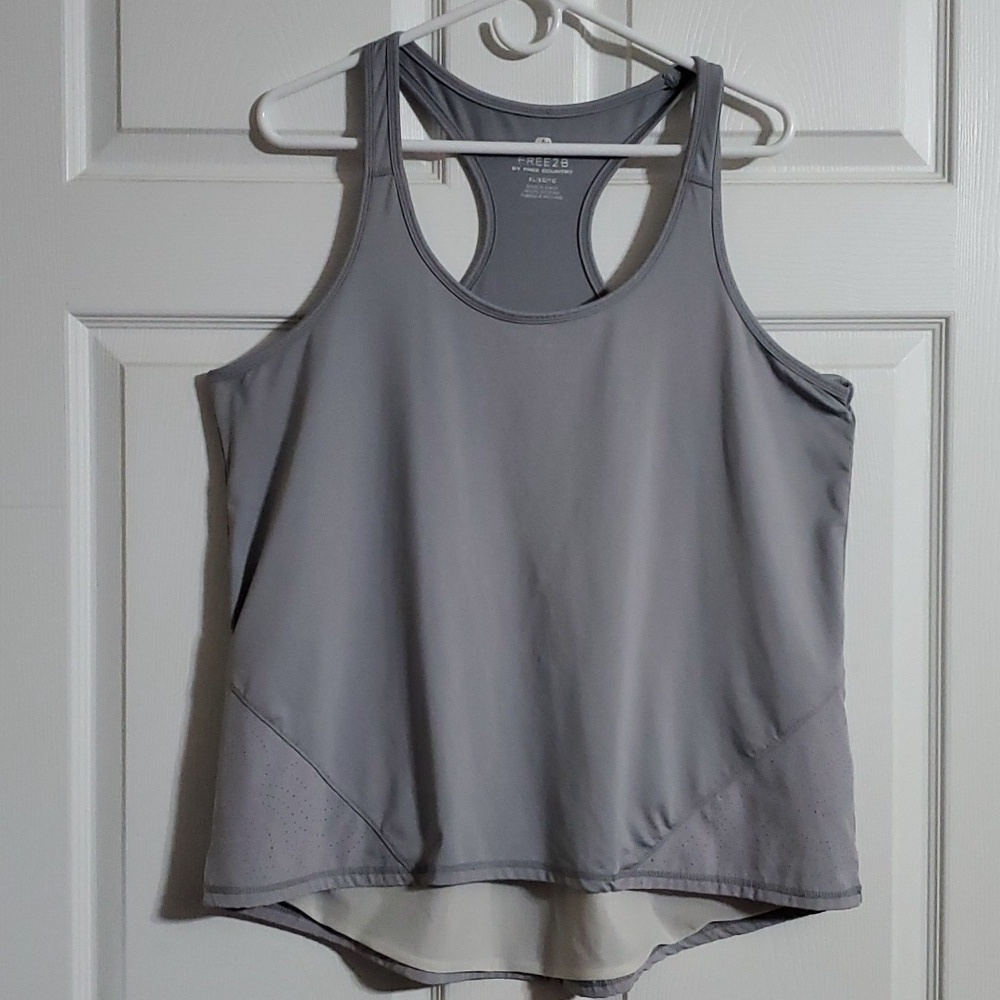 Free 2 B by Free Country Women's Grey Razorback Hi Lo Workout Tank Size …